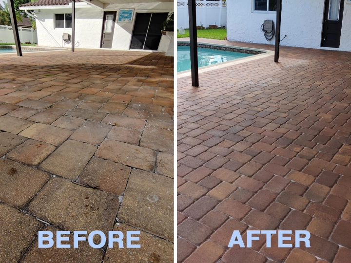 Before and after paver sealing in Boca Raton FL