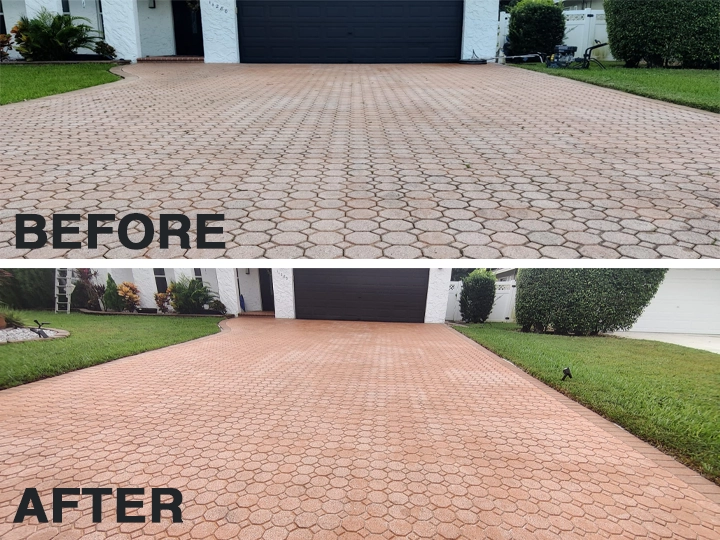 Before and after sealing a driveway in Boca Raton